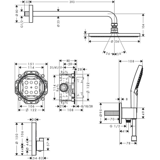 Душевая система hansgrohe Raindance S 240 с термостатом PowderRain 27951000 хром