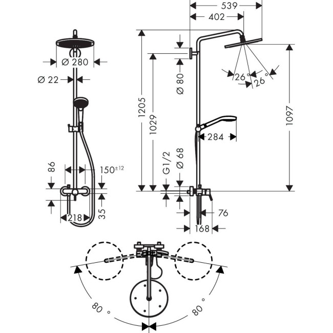 Душевая система hansgrohe Croma Select S Showerpipe 280 1jet 26791000 хром