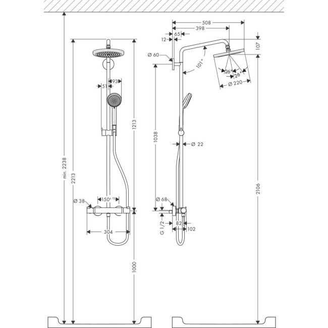 Душевая система hansgrohe Croma 220 Showerpipe с термостатом 27185000 хром