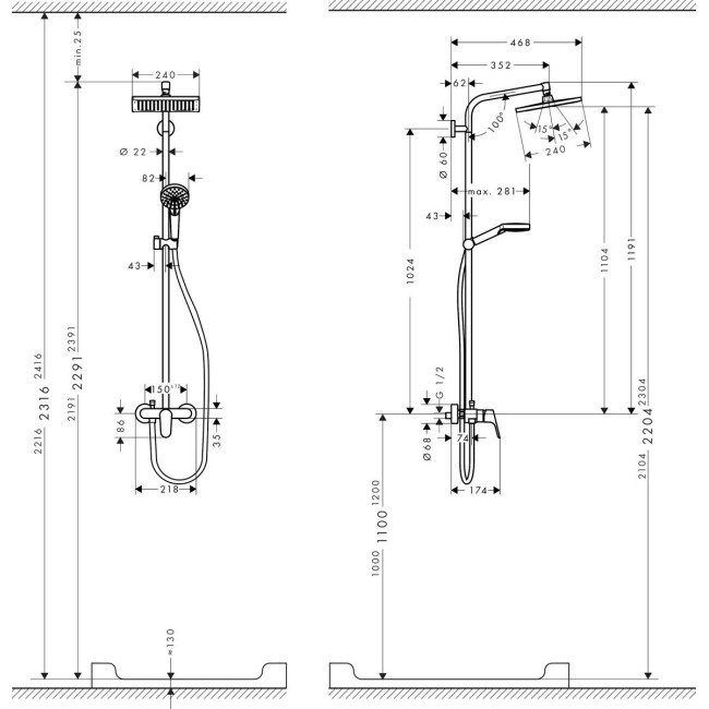 Душова система hansgrohe Crometta E 240 1jet Showerpipe зі змішувачем, 27284000