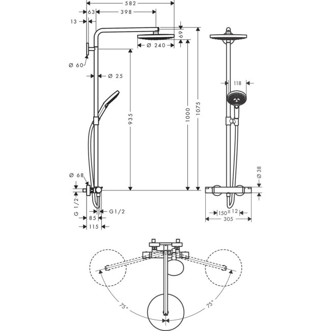 Душевая система hansgrohe Raindance Select S 240 2jet Showerpipe с термостатом 27129400 белый/хром