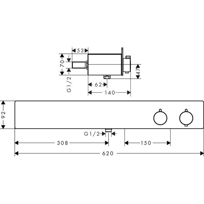 Термостатический смеситель hansgrohe ShowerTablet 600 на 2 потребителя, 13108400
