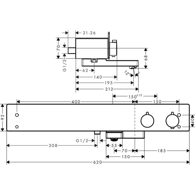 Термостатический смеситель hansgrohe ShowerTablet 600 для ванны, 13109400