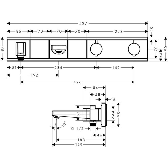 Термостат hansgrohe RainSelect для ванны с 2 потребителями, белый/хром 15359400
