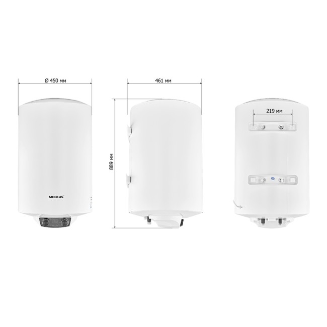 Водонагрівач "Циліндр" MIXXUS EWH-08100 ROUND DRY накопичувальний 100 л, сухий тен 2 kW (WH0610)