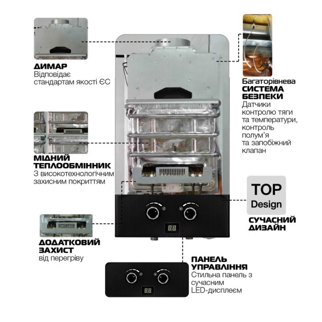 Газовая колонка MIXXUS GWH-0210 BASIC BLACK дымоходная 10 л/мин (цвет черный) (WH0023)