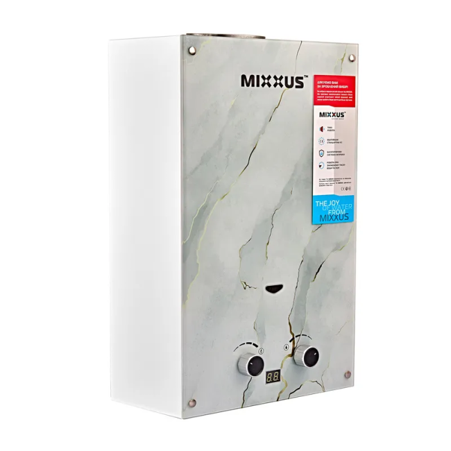 Газовая колонка MIXXUS GWH-0510 BASIC GLASS дымоходная 10 л/мин (панель из стекла с рисунком) (WH0026)