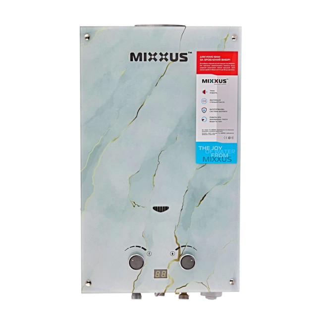 Газовая колонка MIXXUS GWH-0510 BASIC GLASS дымоходная 10 л/мин (панель из стекла с рисунком) (WH0026)
