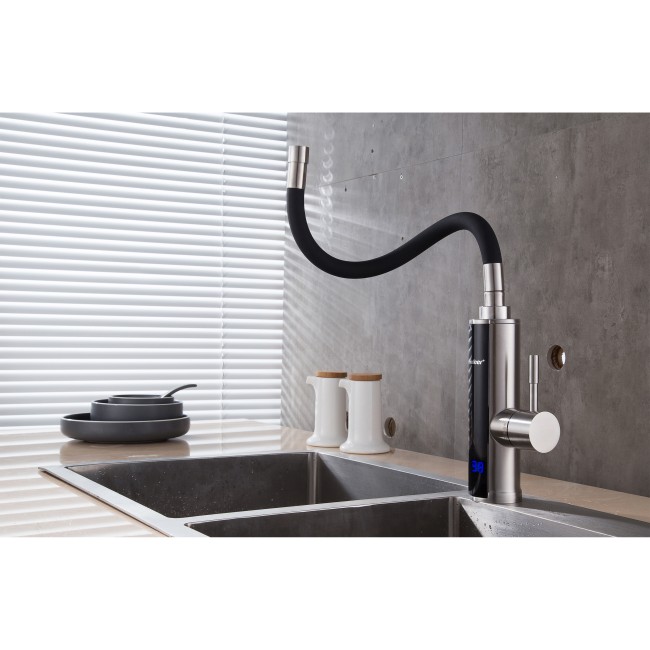 Водонагреватель 3,3 kW проточный, нержавеющая сталь, с индикатором температуры, рефлекторный излив, на мойку MIXXUS Electra 470-EF (цвет черный) (MX0773)