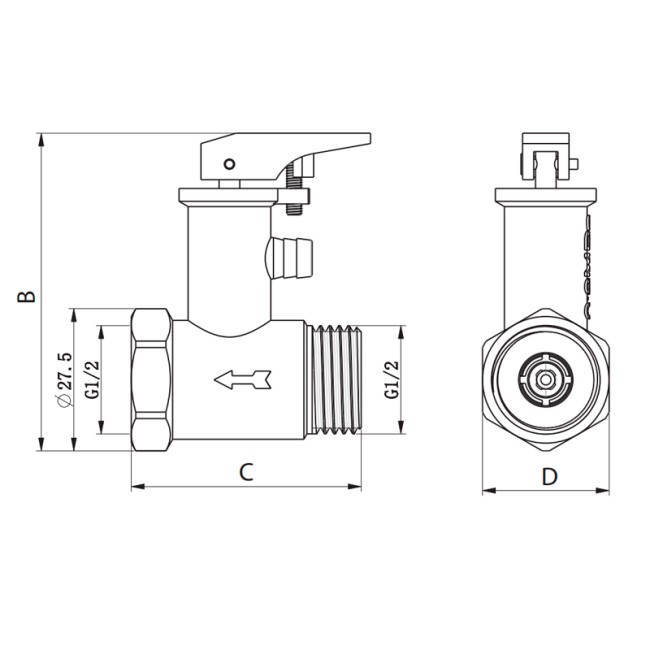 Запобіжний клапан для бойлера Koer KR.1046.K - 1/2” 6BAR (з ручкою) (KR4764)