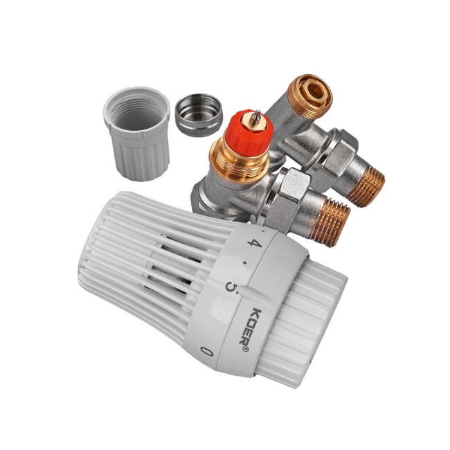 Комплект для підключення радіатора Koer SET-23 - 1/2'' кутовий з термоголовкою, клікове кріплення (KR5284)