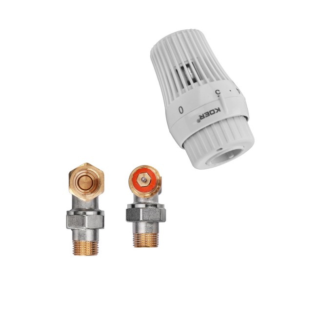 Комплект для підключення радіатора Koer SET-23 - 1/2'' кутовий з термоголовкою, клікове кріплення (KR5284)