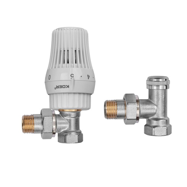 Комплект для підключення радіатора Koer SET-23 - 1/2'' кутовий з термоголовкою, клікове кріплення (KR5284)