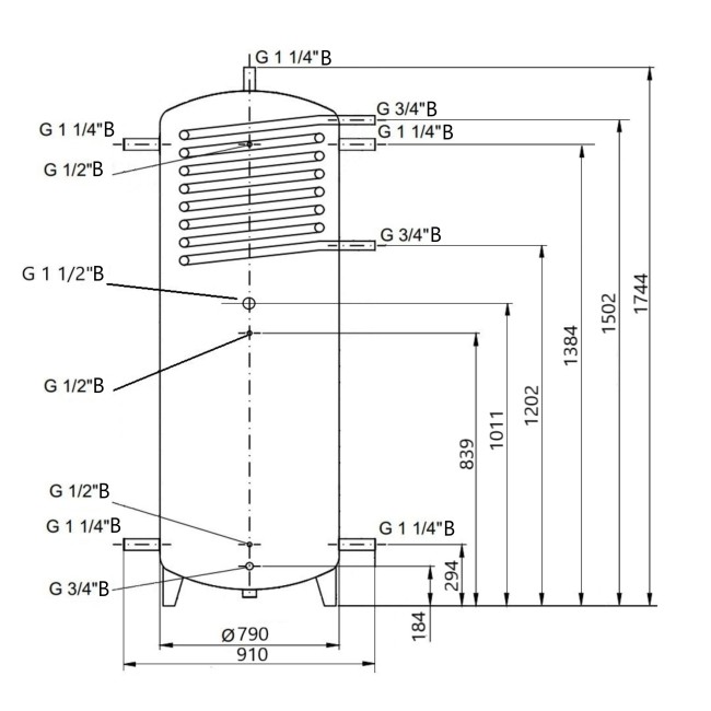 Теплоаккумулятор Thermo Alliance TAI-10 750 с теплообменником 1,4 кв. м без изоляции
