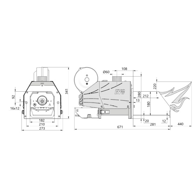 Горелка пеллетная шамотированая Thermo Alliance Evo 75C кВт в комплекте с шнеком 1.5м