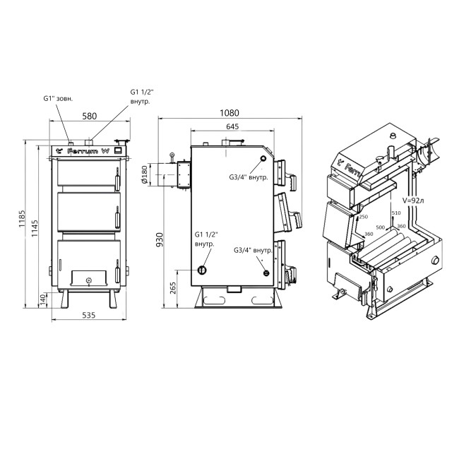 Котел твердотопливный стальной Thermo Alliance Ferrum W V 5.0 FW 22