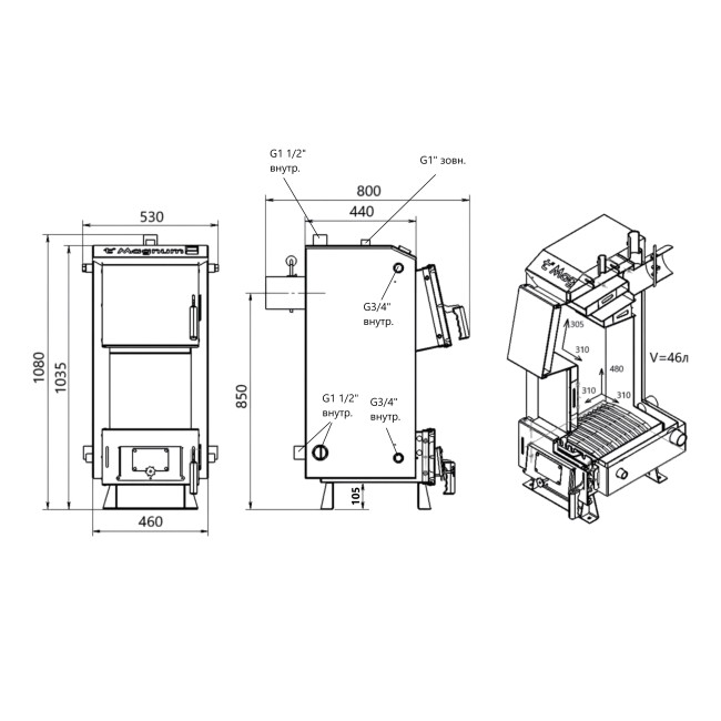 Котел твердотопливный стальной Thermo Alliance Magnum V 5.0 SF 12