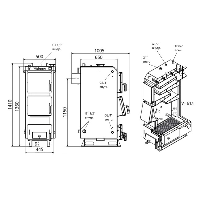 Котел твердотопливный стальной Thermo Alliance Vulcan V 5.0 SF 15