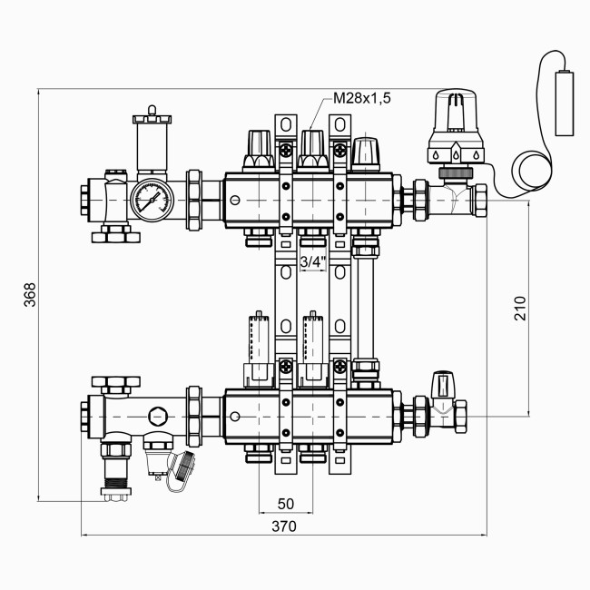 Коллекторная группа Icma 3/4" 2 выхода, с расходомером №A2K013