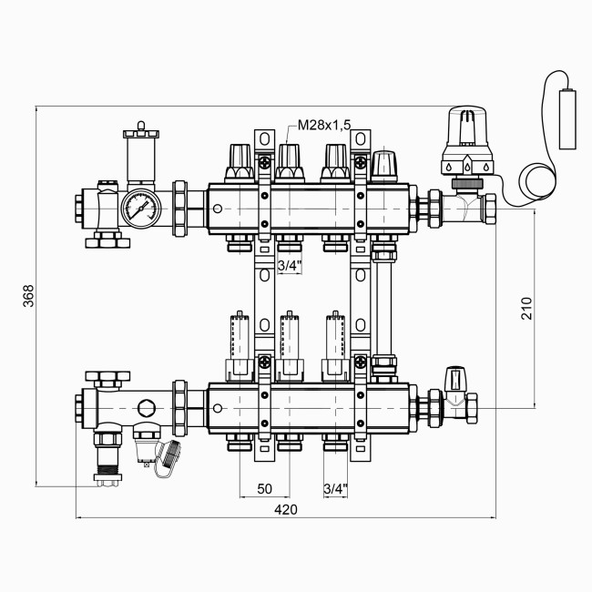 Коллекторная группа Icma 3/4" 3 выхода, с расходомером №A2K013