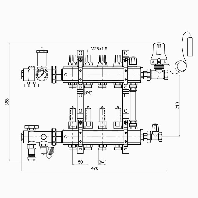 Коллекторная группа Icma 3/4" 4 выхода, с расходомером №A2K013