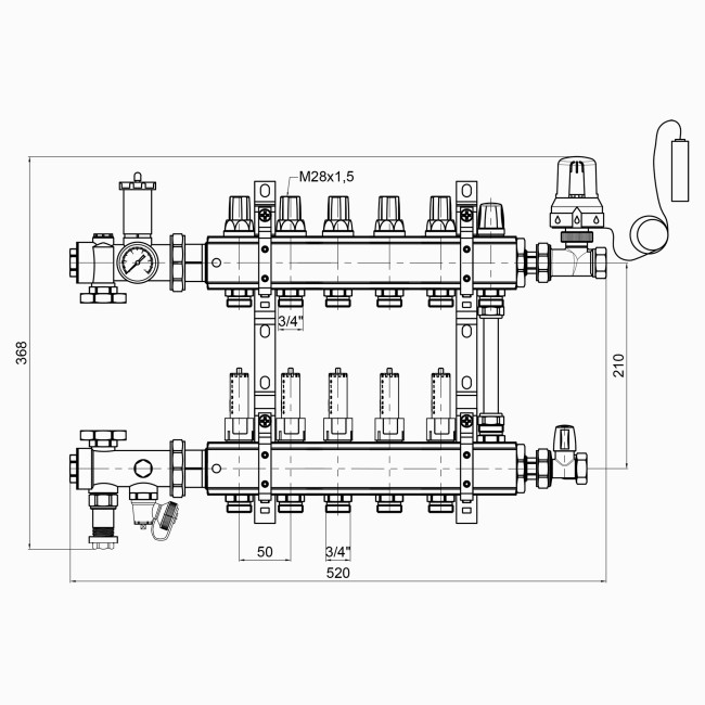 Коллекторная группа Icma 3/4" 5 выходов, с расходомером №A2K013