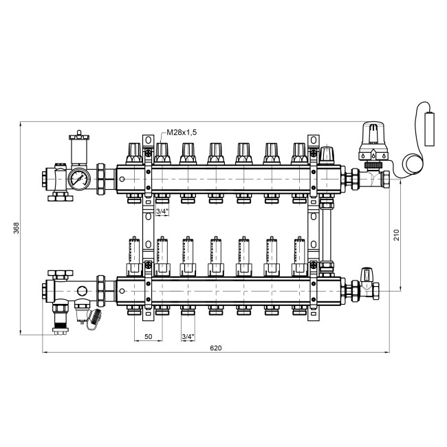 Коллекторная группа Icma 3/4" 7 выходов, с расходомером №A2K013
