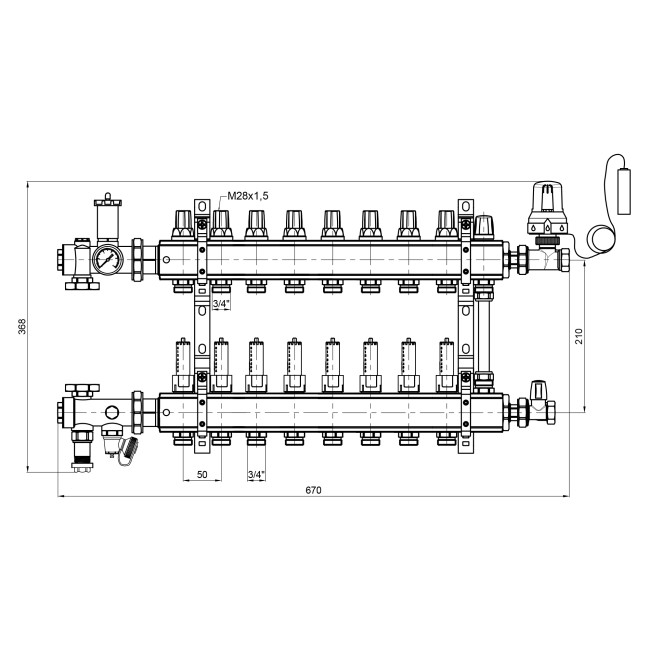 Коллекторная группа Icma 3/4" 8 выходов, с расходомером №A2K013
