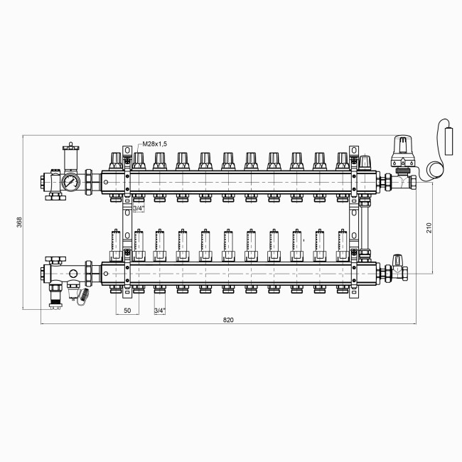 Коллекторная группа Icma 3/4" 11 выходов, с расходомером №A2K013
