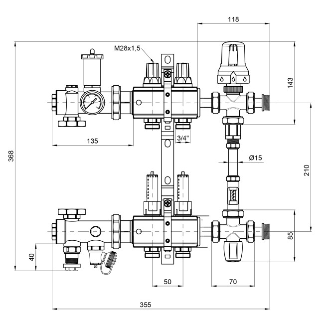 Коллекторная группа Icma 1" 2 выхода, с расходомером №K0111