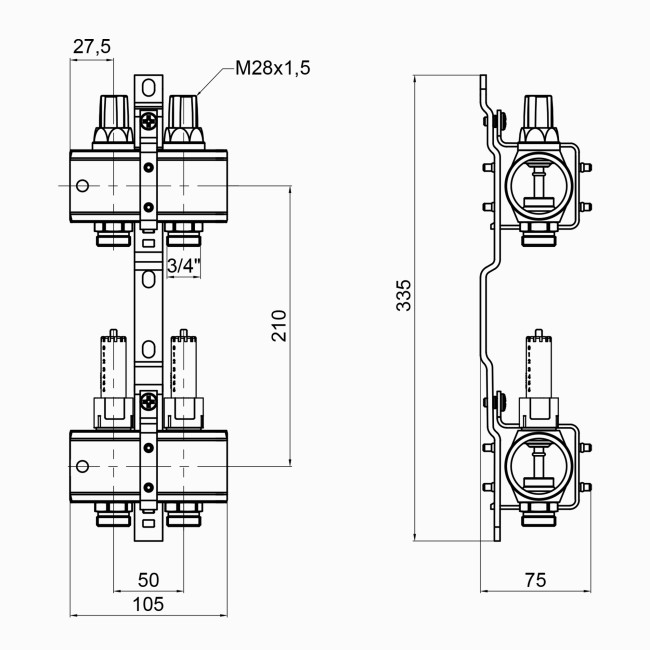 Коллектор Icma 1" 2 выхода, с расходомерами №K013