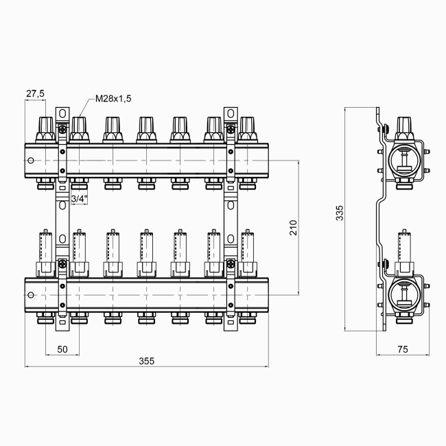 Коллектор Icma 1" 7 выходов, с расходомерами №K013