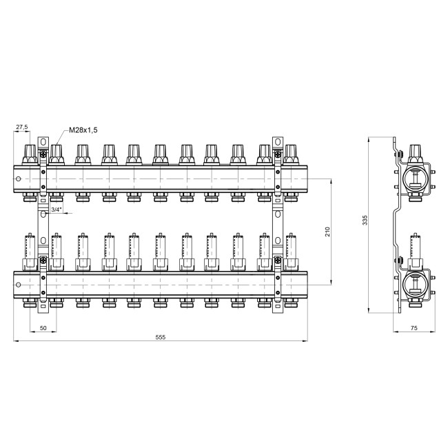 Коллектор Icma 1" 11 выходов, с расходомерами №K013