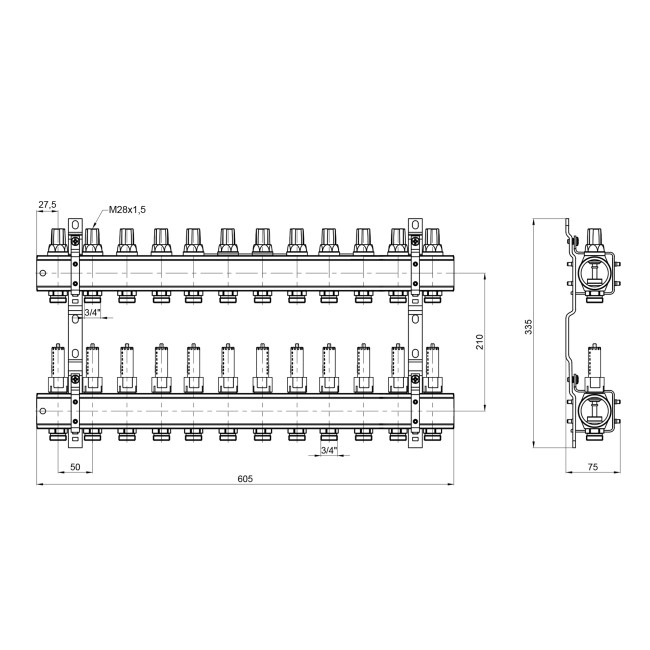 Коллектор Icma 1" 12 выходов, с расходомерами №K013