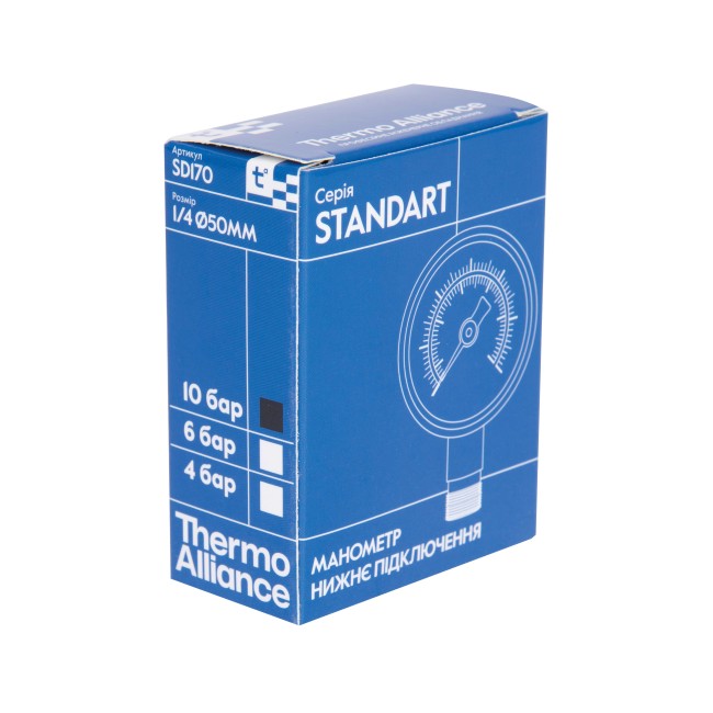 Манометр Thermo Alliance Standart 10 бар 1/4", нижнє підмикання SD17010B