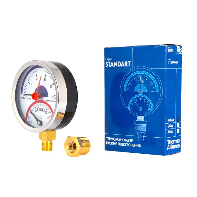 Термоманометр Thermo Alliance Standart 80 мм 1/2", нижнє підмикання SD17210B