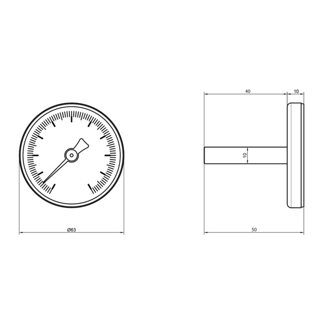 Термометр Thermo Alliance Standart 120°С 63 мм 1/2", заднє підключення SD17440MM
