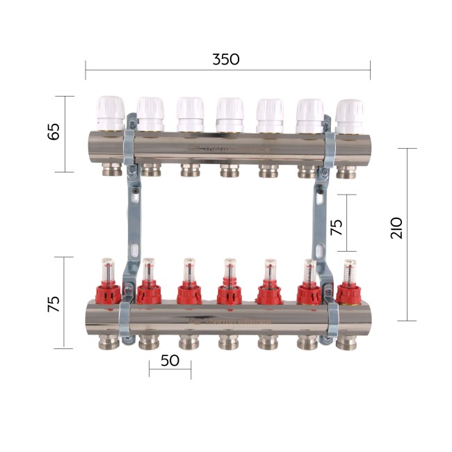 Коллектор с расходомерами Thermo Alliance Standart 1" 7 выходов SD235W7