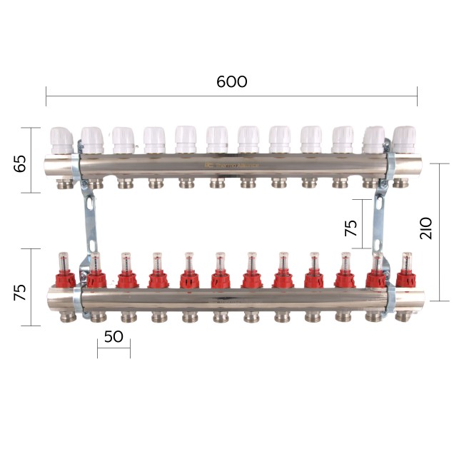 Коллектор с расходомерами Thermo Alliance Standart 1" на 12 выходов