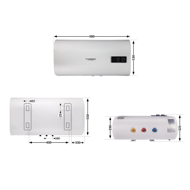 Водонагреватель электрический Thermo Alliance 80 л плоский горизонтальный, мокрый ТЭН 2 кВт (0,8+1,2) DT80H20G(PD)