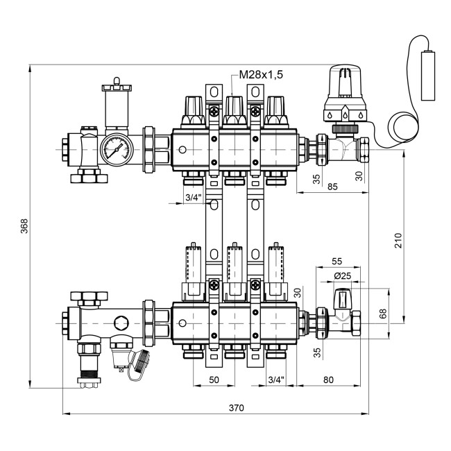 Коллекторная группа Icma 3/4" 3 выхода, с расходомером №A3K013
