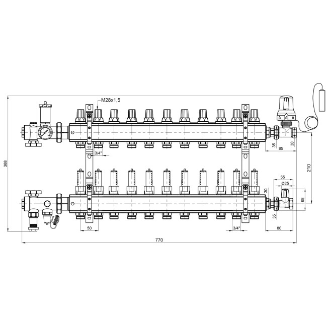 Коллекторная группа Icma 3/4" 11 выходов, с расходомером №A3K013