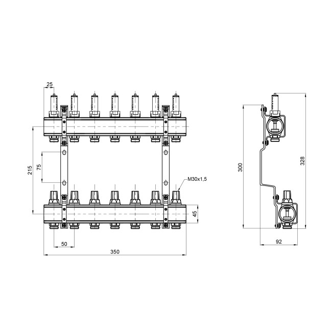 Коллектор с расходомерами Thermo Alliance Forte 1" 7 выходов SF001W7
