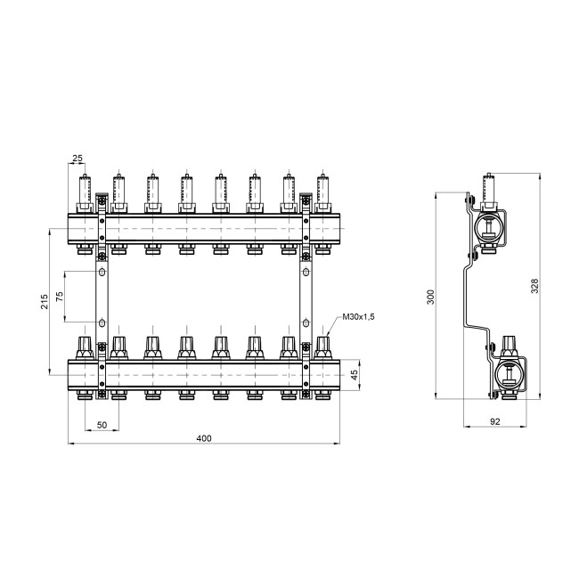 Коллектор с расходомерами Thermo Alliance Forte 1" 8 выходов SF001W8