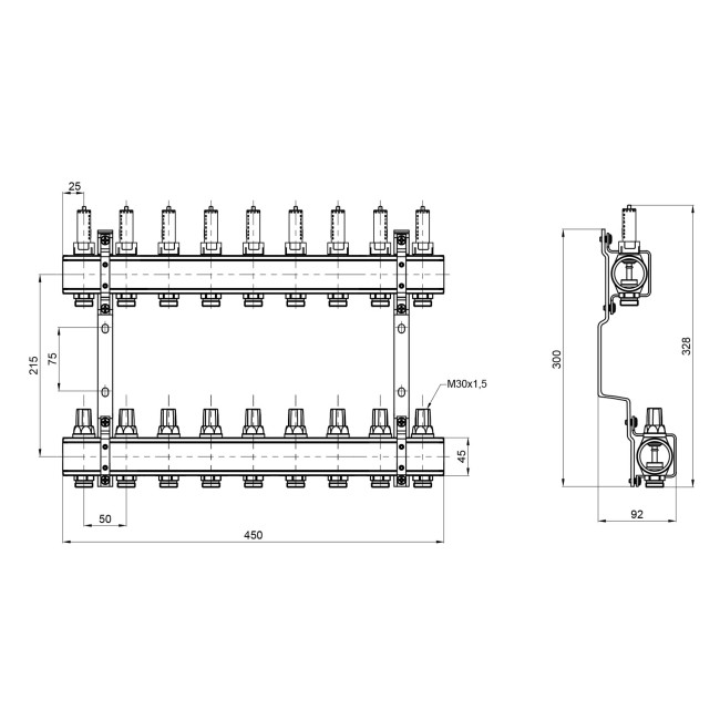 Коллектор с расходомерами Thermo Alliance Forte 1" 9 выходов SF001W9