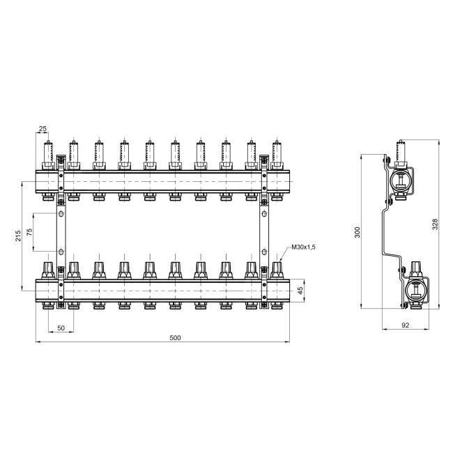 Коллектор с расходомерами Thermo Alliance Forte 1" 10 выходов SF001W10