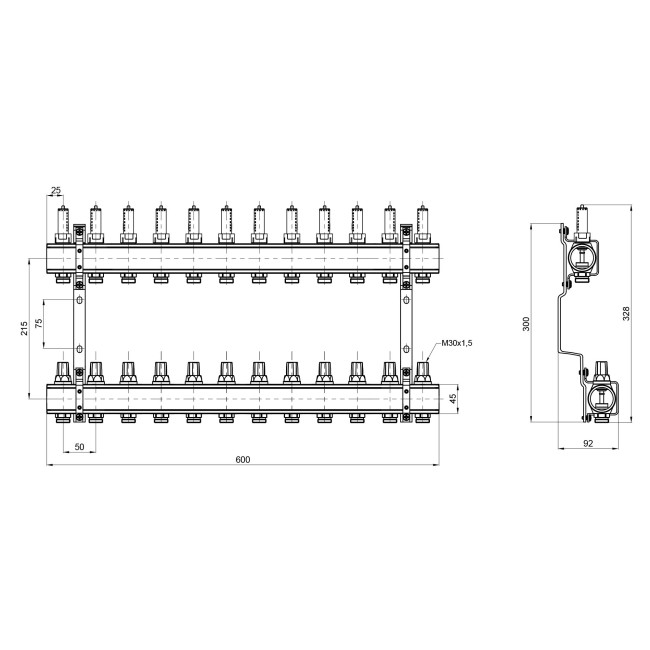 Колектор з витратомірами Thermo Alliance Forte 1" 12 виходів SF001W12