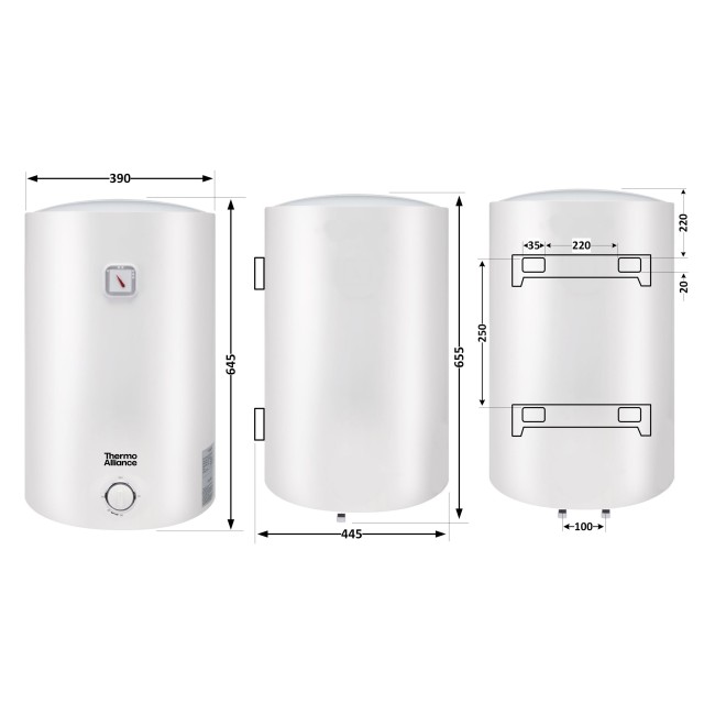 Водонагреватель электрический Thermo Alliance 50 л универсальный, мокрый ТЭН 1,5 кВт D50VH15Q2