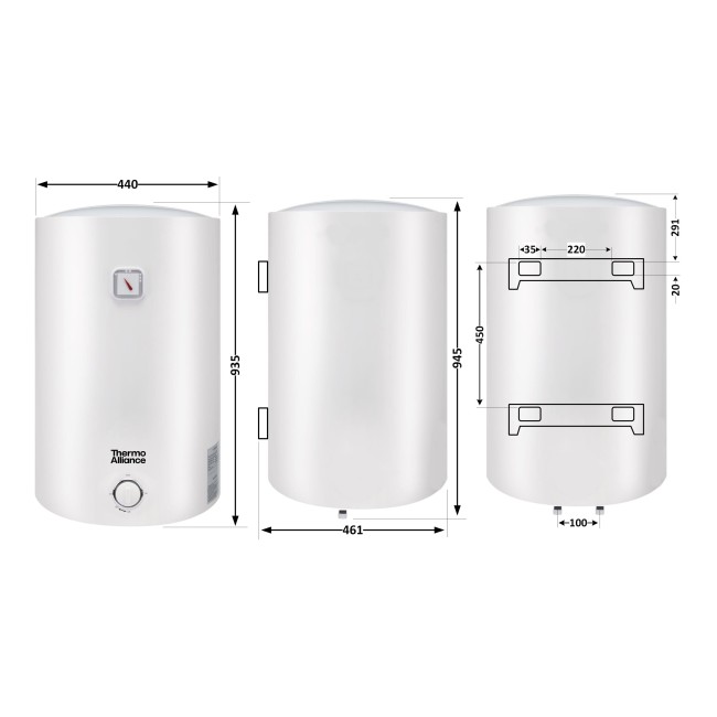 Водонагреватель электрический Thermo Alliance 100 л универсальный, мокрый ТЭН 1,5 кВт D100VH15Q3