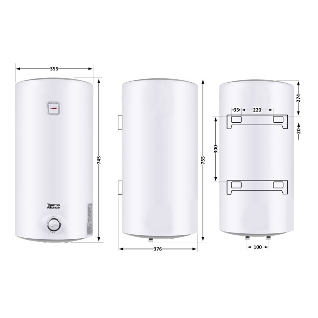 Водонагреватель электрический Thermo Alliance 50 л SLIM вертикальный, мокрый ТЭН 1,5 кВт D50V15Q1